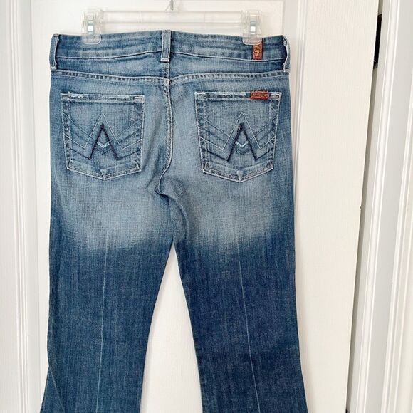 7 for All Mankind "A" Pocket Studded Distressed Faded Low-Rise Boot Cut Jeans - Picture 5 of 12